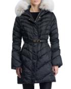 Hooded Quilted Puffer Apres-ski Jacket With Fox-fur Trim