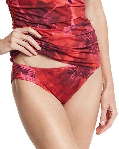 Poppy Floral Shirred-side Swim Bottom, Red