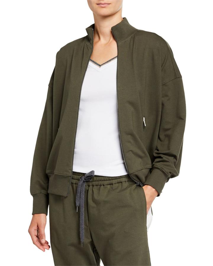 Monili-trim Cotton Felpa Bomber Jacket