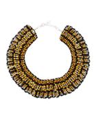 Beaded Statement Collar Necklace, Black/gold