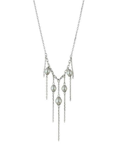 Pearl Chain Fringe Necklace, White
