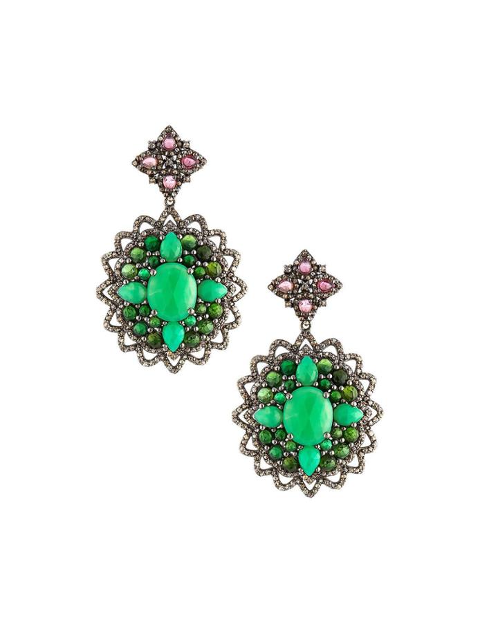 Chrysoprase, Tourmaline & Diamond Earrings