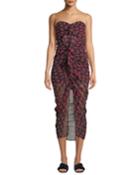 Peyton Strapless Ruched Lip-print