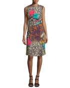 Draped Floral Sleeveless Dress,