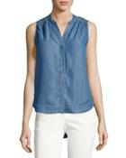 Sleeveless High-low Button-front Top, Blue