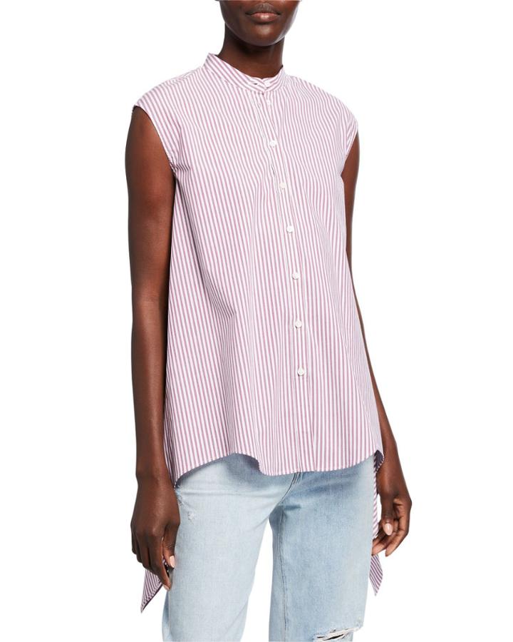 Button-down Striped Cotton Poplin Blouse
