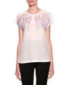 Crewneck Cap-sleeve Silk Blouse W/