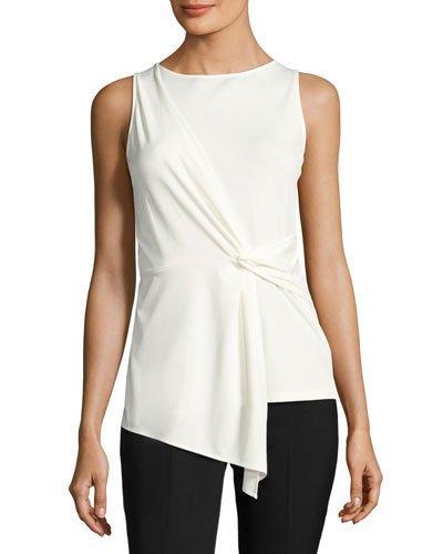 Sleeveless Front-twist Knit Blouse, Ivory