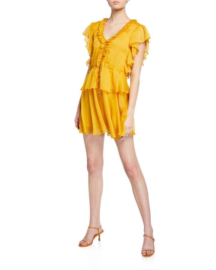 Drawstring-waist Ruffle Dress