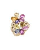 18k Multicolored Sapphire & Diamond Flower Cocktail Rings,