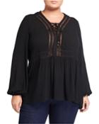 Plus Size Lace-up Crinkled Jacquard Top