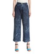 Floral Wide-leg Culotte Jeans, Navy