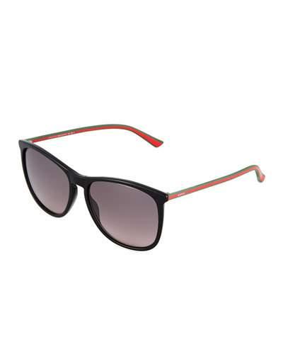Square Acetate Sunglasses, Black/green/red