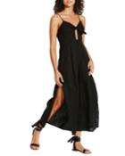 Tie-front Linen Side-split Jumpsuit