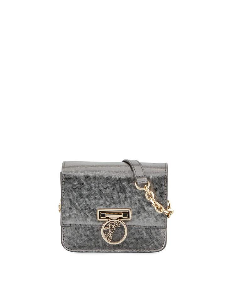 Saffiano Leather Small Crossbody Bag, Gray