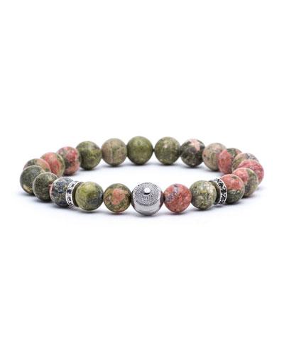Men's Beaded Stretch Bracelet, Green-orange