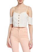 Sweetheart Button-front Cold-shoulder Crop Top