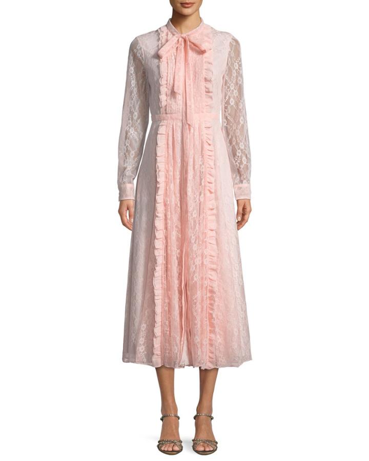 Long-sleeve Pintucked Lace