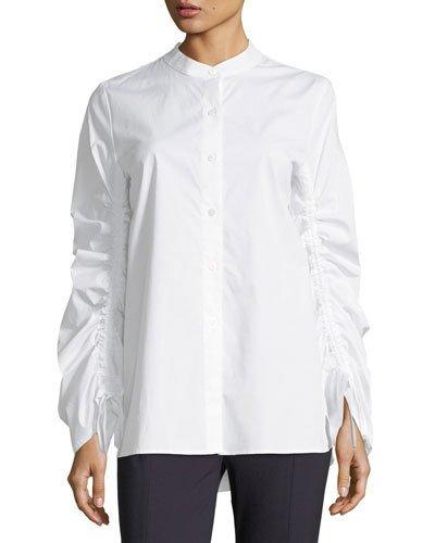 Ruched-sleeve Button-front