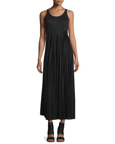 Pleated-side Maxi Dress, Black
