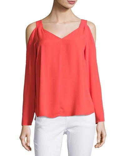 Long-sleeve Cold-shoulder Top, Red
