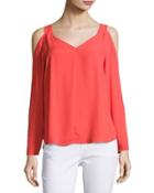 Long-sleeve Cold-shoulder Top, Red