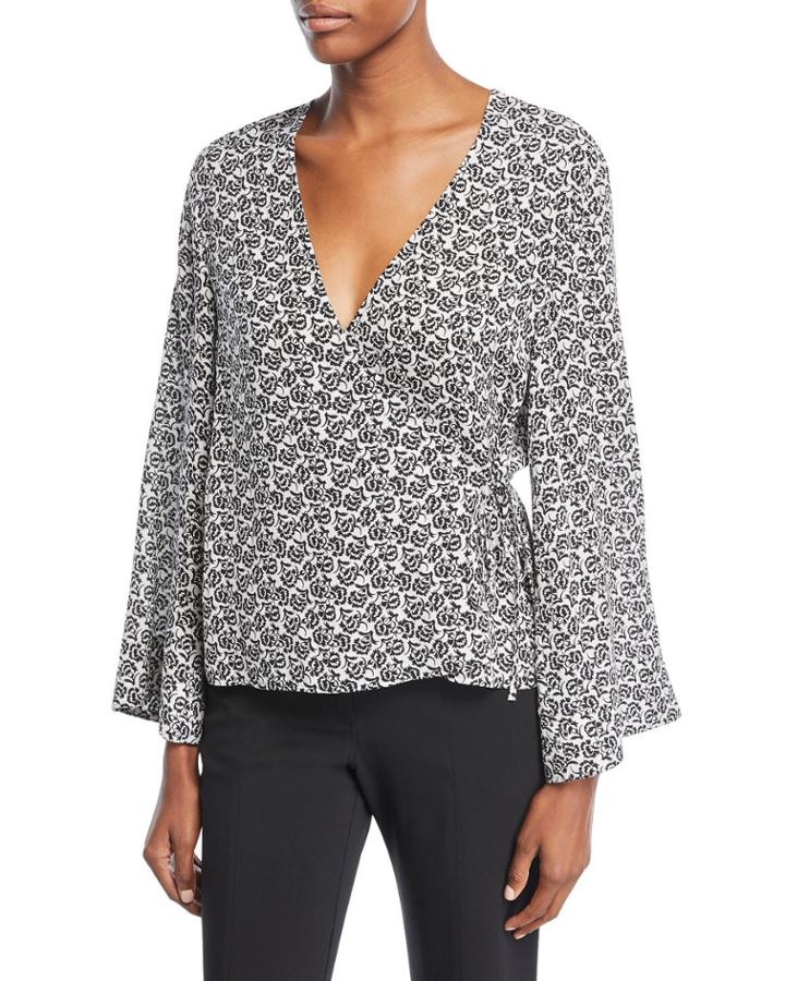Ray Deep-v Bell-sleeve Printed