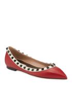 Two-tone Leather Rockstud Ballerina Flats