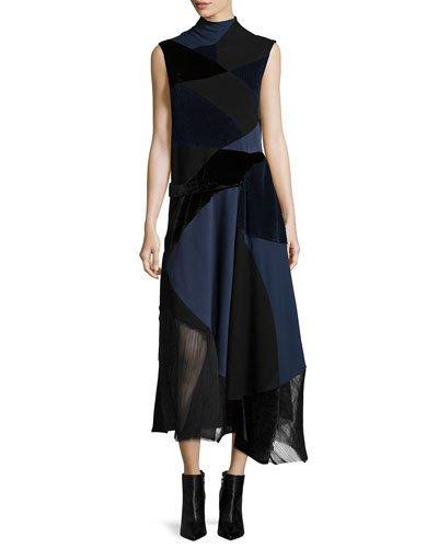 Sleeveless Patchwork Dress, Navy/black