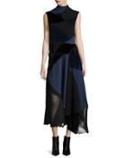 Sleeveless Patchwork Dress, Navy/black