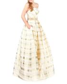 Metallic Striped Strapless Ball Gown With Pockets