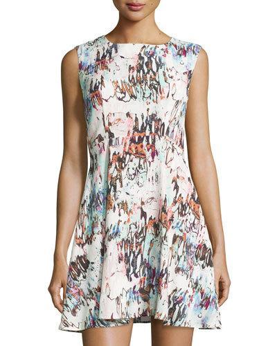 Printed Sleeveless Fit-&-flare Dress, Day Dream/multi