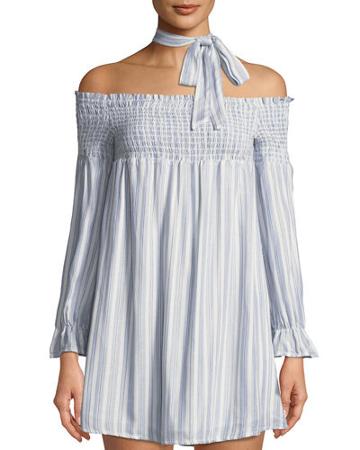 Off-the-shoulder Tie-neck Dress