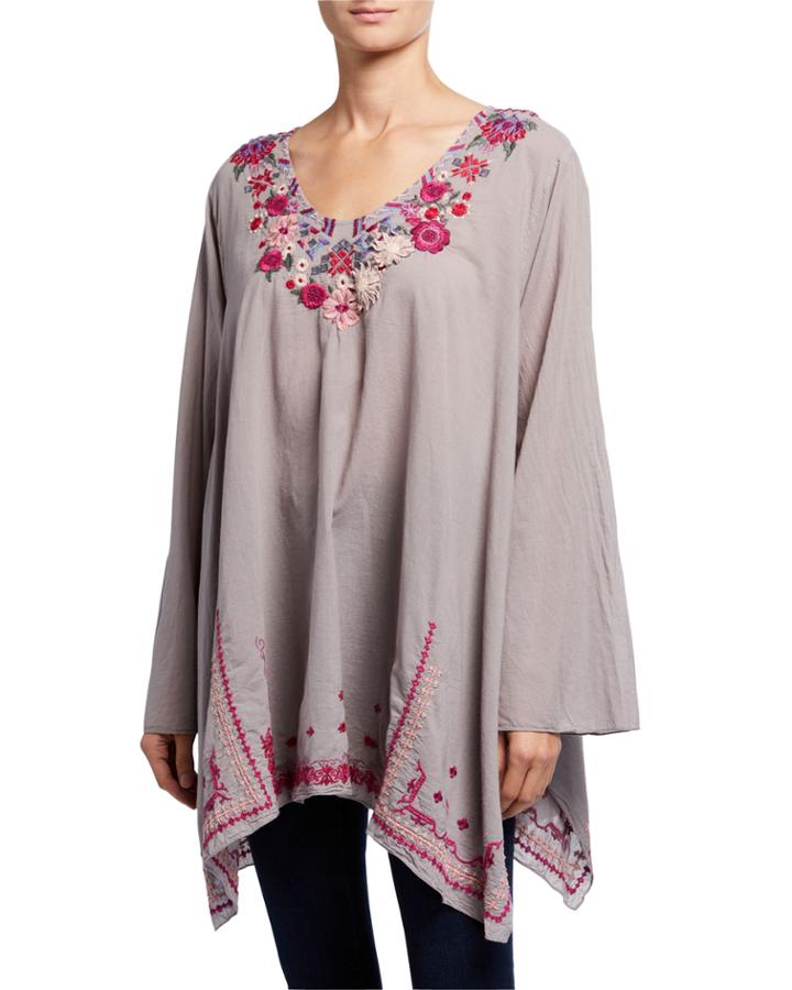 Plus Size Wish Stitch Embroidered Cotton Tunic