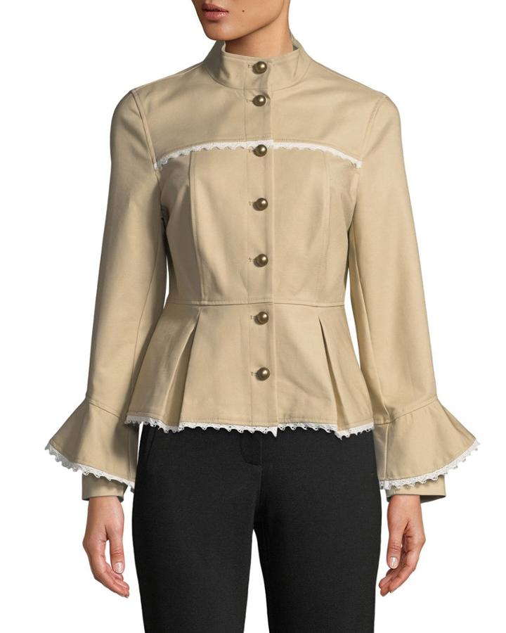 Lace-trimmed Peplum Military Jacket