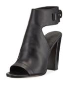 Addie Leather Open-toe Booties, Black