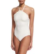 Jacquard Polka-dot Scalloped One-piece