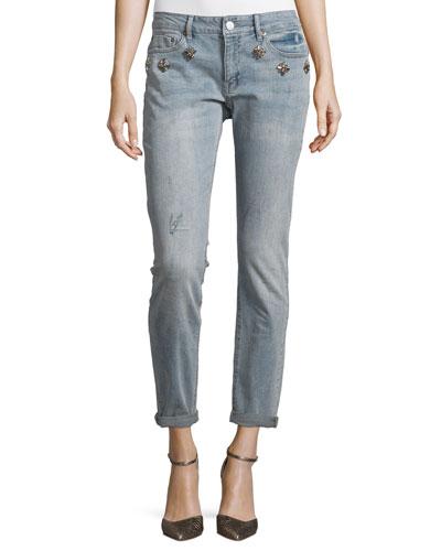 Embellished Boyfriend Jeans, Bijou Blue Wash