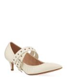Ruched Leather Ankle-wrap Pumps