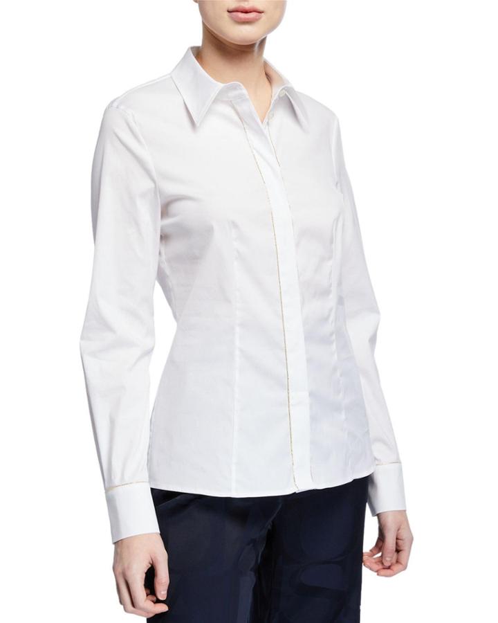 Golden Beaded Long-sleeve Button Front