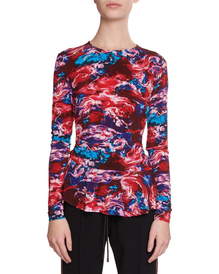 Gathered Long-sleeve Printed Tee