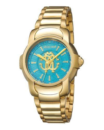 41.5mm Yellow Golden Stainless Steel Bracelet Watch, Teal