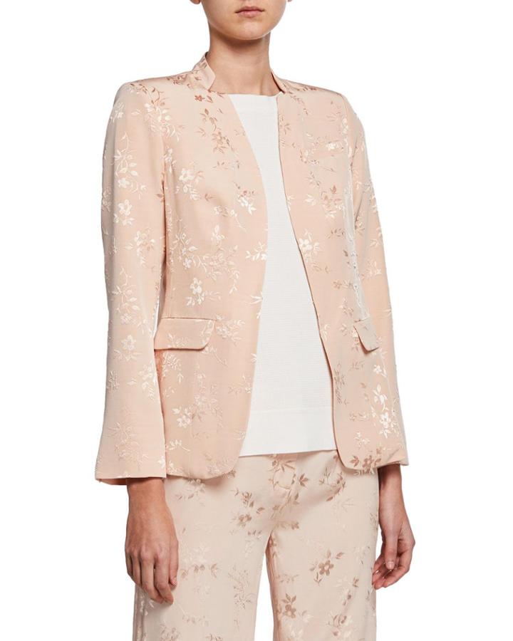 Single Hook Floral Embroidered Blazer