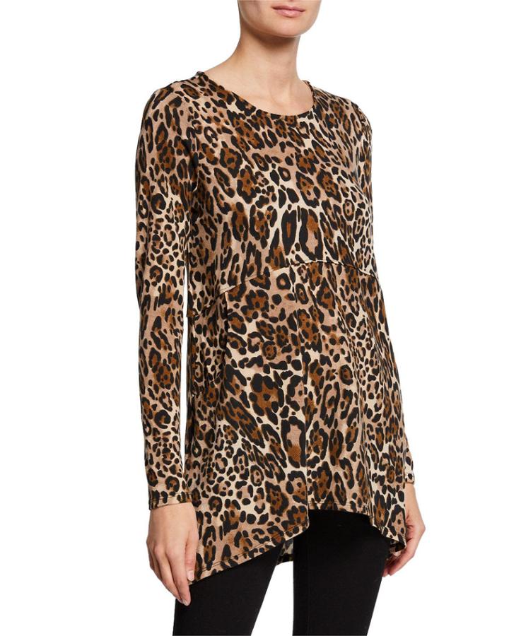 Leopard High-low Button-back Top