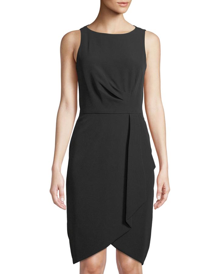 Sleeveless Cascade Faux-wrap Crepe Dress