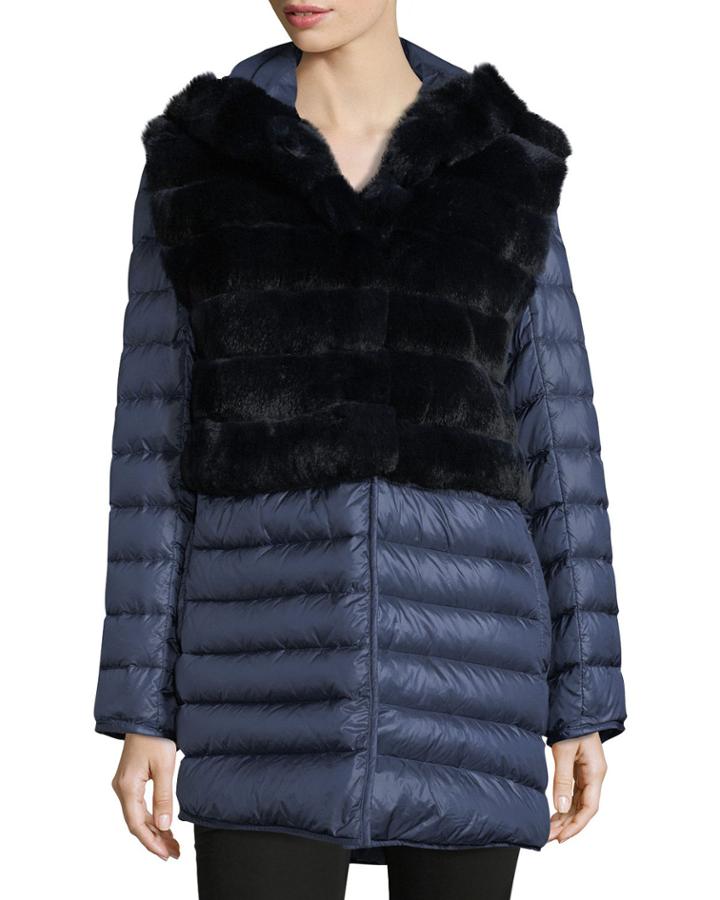 Rex Rabbit Fur Stroller Coat W/ Removable Down Skirt &