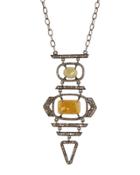 Champagne Diamond & Sapphire Geometric Pendant Necklace