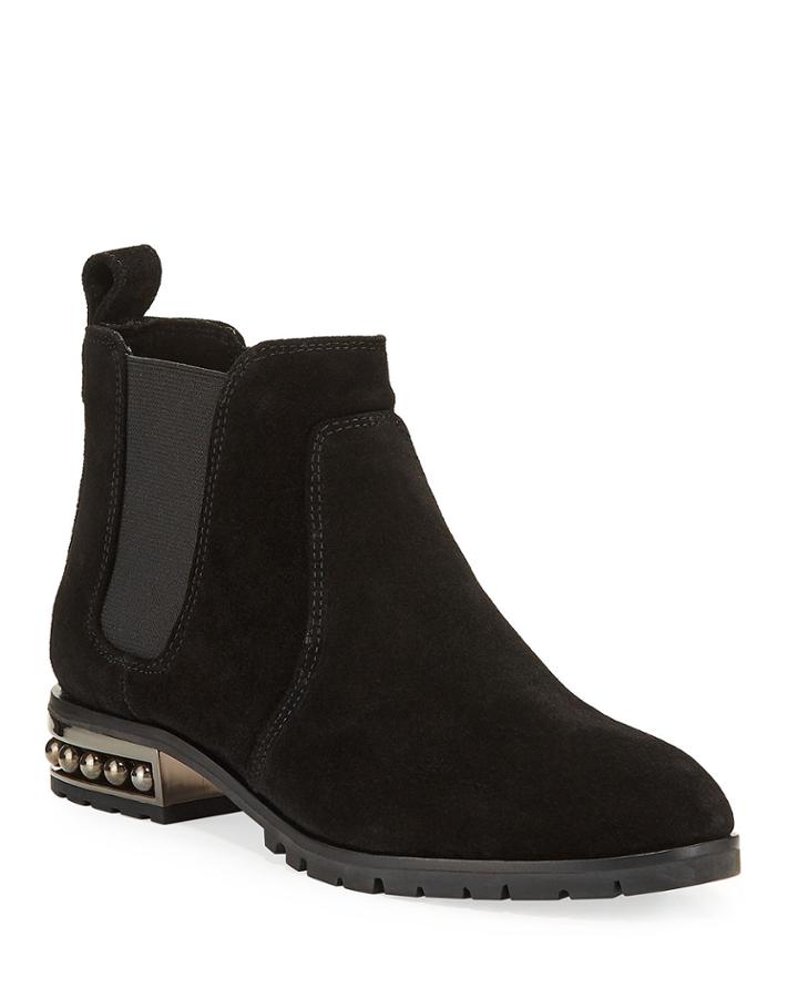 Saxe Suede Beaded-heel Booties