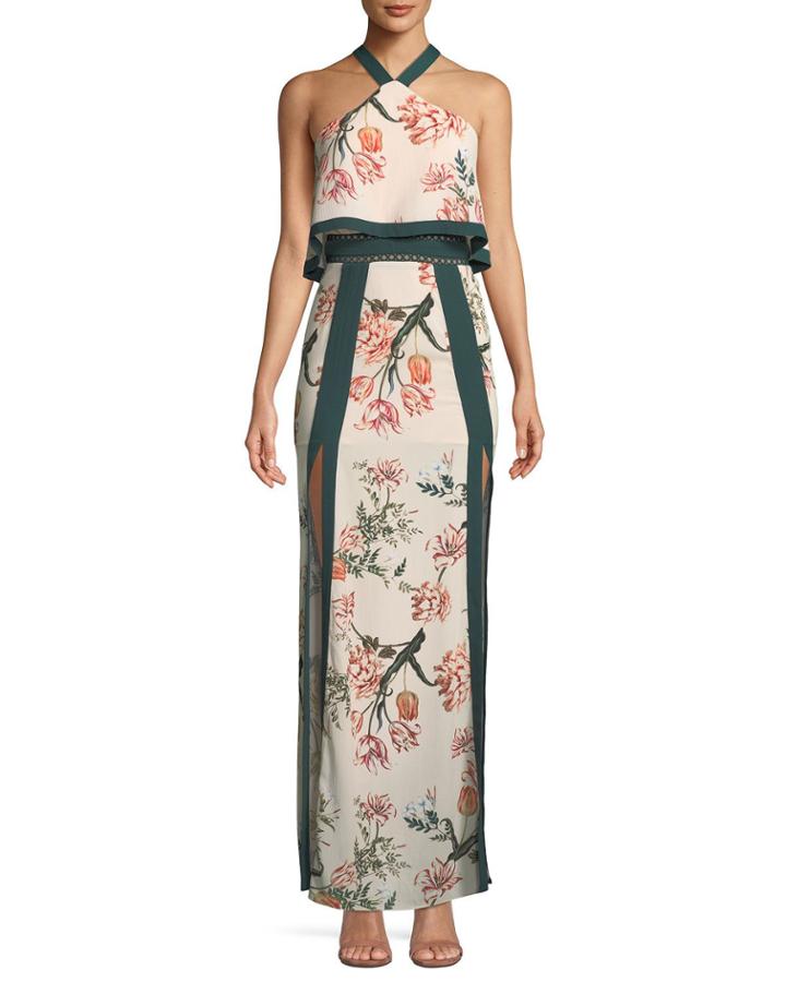 Aries Halter-neck Floral Column Dress