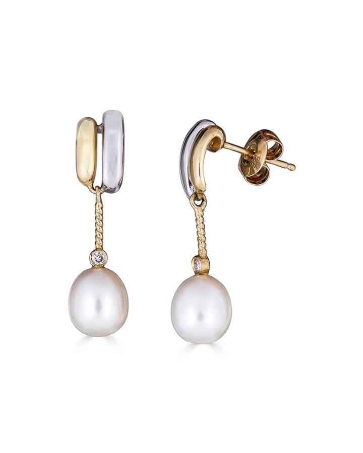 14k Two-tone Gold Pearl-drop Earrings